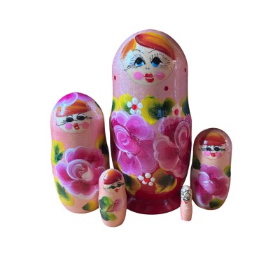 2139 - Matriochka Poupées Russes Motif Floral Rouge et Rose