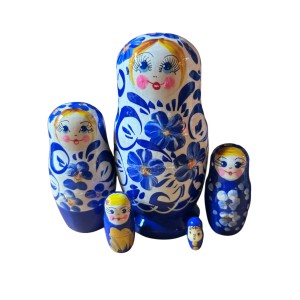2141 - Matriochka Poupées Russes Motif Floral Blanc et Bleu