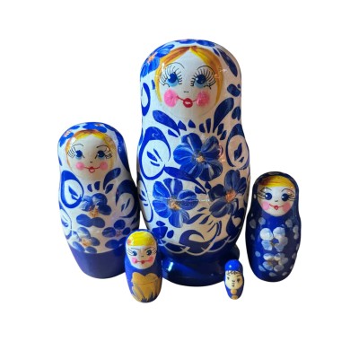 2141 - Matriochka Poupées Russes Motif Floral Blanc et Bleu