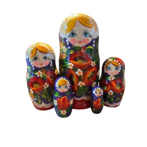 1775 - Purple and Red Floral Matryoshka Russian Nesting Dolls