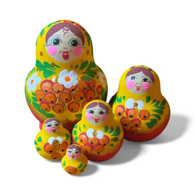2145 - Matriochka Poupées Russes Motif Floral Jaune et Rouge 2145 - Matriochka Poupées Russes Motif Floral Jaune et Rouge