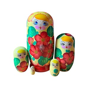 2147 - Matriochka Poupées Russes Motif Floral Jaune et Rouge 2147 - Matriochka Poupées Russes Motif Floral Jaune et Rouge