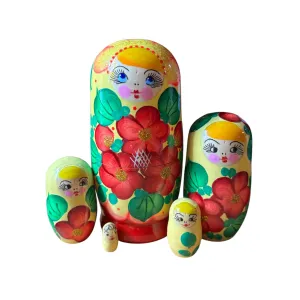 2147 - Matriochka Poupées Russes Motif Floral Jaune et Rouge