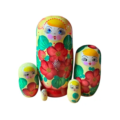 2147 - Matriochka Poupées Russes Motif Floral Jaune et Rouge