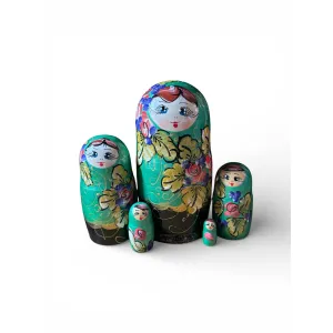 2149 - Matriochka Poupées Russes Motif Floral Vert et Noir