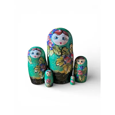 2149 - Matriochka Poupées Russes Motif Floral Vert et Noir
