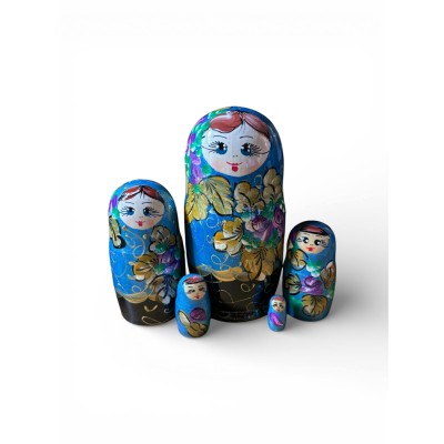 2150 - Matriochka Poupées Russes Motif Floral Bleu et Noir