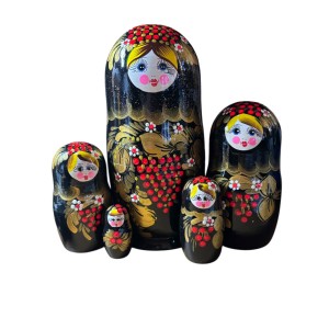 2152 - Matriochka Poupées Russes Motif avec Cerises Noir et Doré 2152 - Matriochka Poupées Russes Motif avec Cerises Noir et Doré