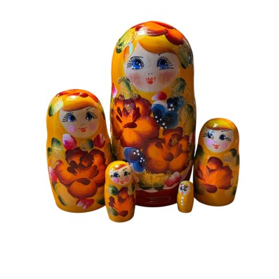 2154 - Matriochka Poupées Russes Motif Floral Jaune et Rouge