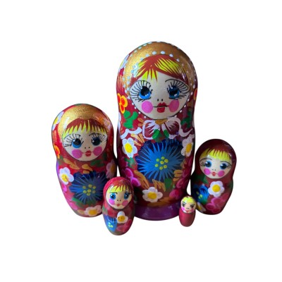 2156 - Matriochka Poupées Russes Motif Floral Mauve et Bourgogne