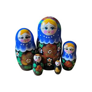 2157 - Matriochka Poupées Russes Motif Floral Noir et Bleu 2157 - Matriochka Poupées Russes Motif Floral Noir et Bleu