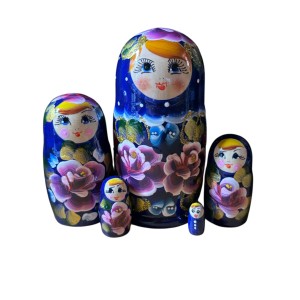 2158 - Matriochka Poupées Russes Motif Floral Bleu 2158 - Matriochka Poupées Russes Motif Floral Bleu