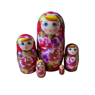 2159 - Matriochka Poupées Russes Motif Floral Rouge
