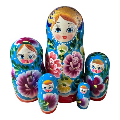 2175 - Blue and Red Floral Matryoshka Russian Nesting Doll 2175 - Blue and Red Floral Matryoshka Russian Nesting Doll