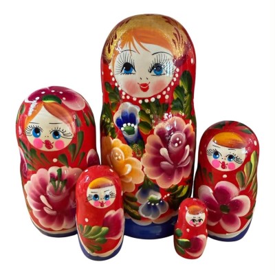 2178 - Blue and Red Floral Matryoshka Russian Nesting Doll 2178 - Blue and Red Floral Matryoshka Russian Nesting Doll