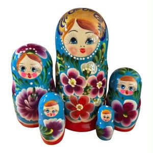 2180 - Blue and Red Floral Matryoshka Russian Nesting Doll