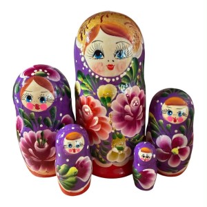 2182 - Purple and Red Floral Matryoshka Russian Nesting Doll