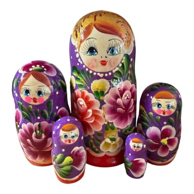 2182 - Purple and Red Floral Matryoshka Russian Nesting Doll