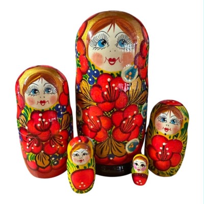 2183 - Red Floral Matryoshka Russian Nesting Doll