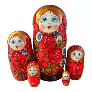 2184 - Red Floral Matryoshka Russian Nesting Doll