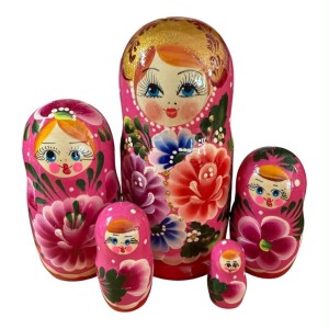 2185 - Red and Pink Floral Matryoshka Russian Nesting Doll