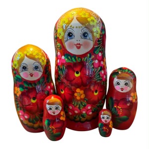 2188 - Matriochka Poupées Russes Motif Floral Rouge