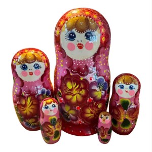 2190 - Matriochka Poupées Russes Motif Floral Rouge et Rose