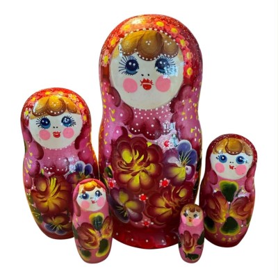 2190 - Matriochka Poupées Russes Motif Floral Rouge et Rose 2190 - Matriochka Poupées Russes Motif Floral Rouge et Rose
