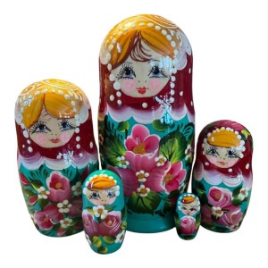 2191 - Matriochka Poupées Russes Motif Floral Rouge et Vert