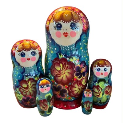 2192 - Matriochka Poupées Russes Motif Floral Rouge et Bleu 2192 - Matriochka Poupées Russes Motif Floral Rouge et Bleu