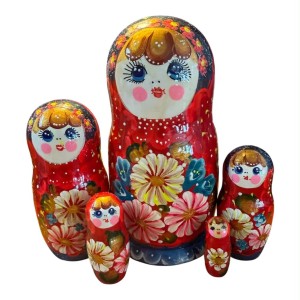2193 - Matriochka Poupées Russes Motif Floral Rouge et Bleu
