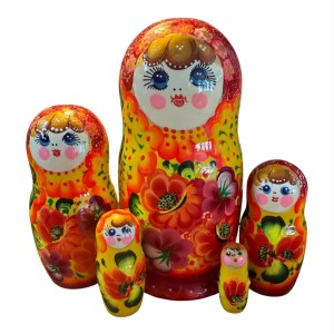 2194 - Matriochka Poupées Russes Motif Floral Rouge et Jaune