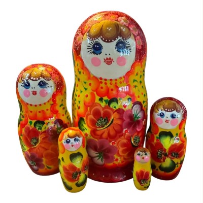 2194 - Matriochka Poupées Russes Motif Floral Rouge et Jaune 2194 - Matriochka Poupées Russes Motif Floral Rouge et Jaune