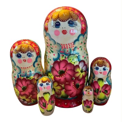 2195 - Matriochka Poupées Russes Motif Floral Rouge et Blanc 2195 - Matriochka Poupées Russes Motif Floral Rouge et Blanc