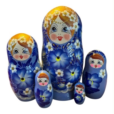2196 - Matriochka Poupées Russes Motif Floral Bleu 2196 - Matriochka Poupées Russes Motif Floral Bleu