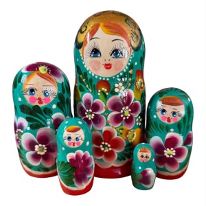2197 - Matriochka Poupées Russes Motif Floral Rouge et Vert