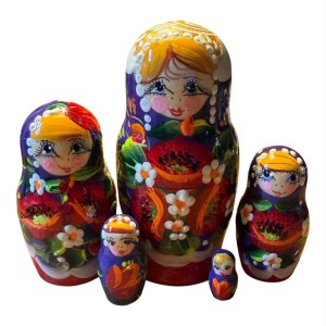 2199 - Matriochka Poupées Russes Motif Floral Rouge et Mauve