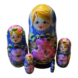2201 - Matriochka Poupées Russes Motif Floral Bleu et Noir