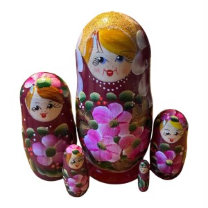 2203 - Matriochka Poupées Russes Motif Floral Rouge et Bourgogne