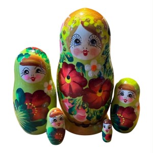 2205 - Matriochka Poupées Russes Motif Floral Vert et Doré