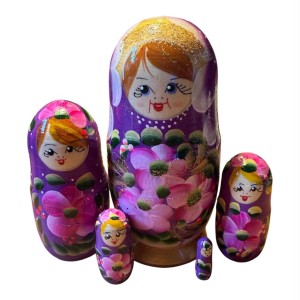 2208 - Matriochka Poupées Russes Motif Floral Mauve et Doré