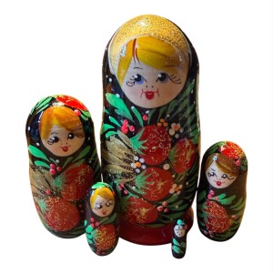 2210 - Matriochka Poupées Russes Motif Floral Rouge et Noir