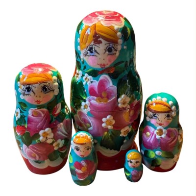 2212 - Matriochka Poupées Russes Motif Floral Rouge et Vert