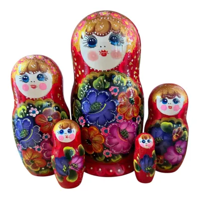 2213 - Matriochka Poupées Russes Motif Floral Rouge