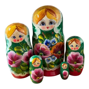 2214 - Matriochka Poupées Russes Motif Floral Rouge et Vert