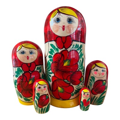2216 - Matriochka Poupées Russes Motif Floral Rouge et Jaune