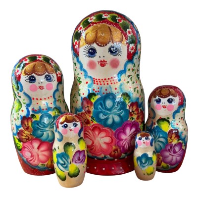2223 - Matriochka Poupées Russes Motif Floral Rouge et Blanc