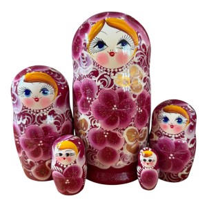 2224 - Burgundy Floral Matryoshka Russian Nesting Dolls 