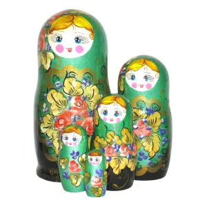817 - Matriochka Poupées Russes Motif Floral Vert et Noir 817 - Matriochka Poupées Russes Motif Floral Vert et Noir