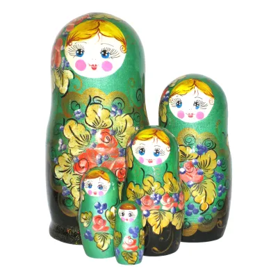 817 -  Matriochka Poupées Russes Motif Floral Vert et Noir
